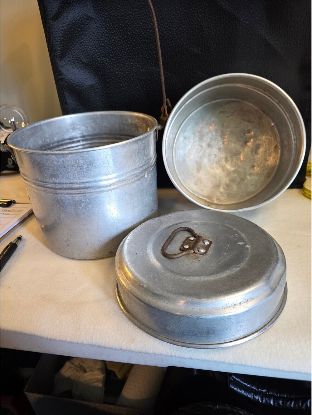 Vintage Mirro Aluminum Worker Lunch Pail With Insert Lid Bail Handle USA